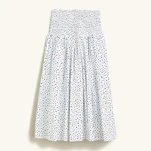J. Crew Smocked Waist Midi Skirt in Dot